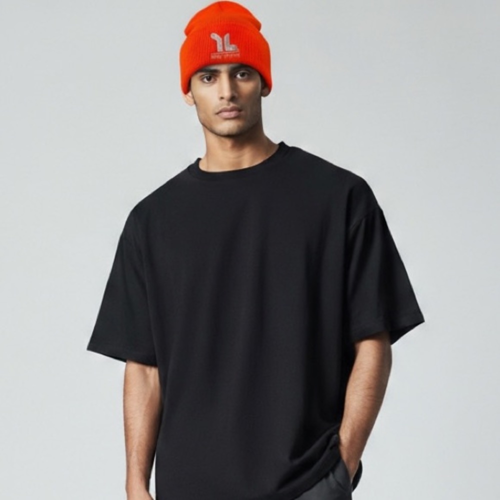 BLACK SWAMP - NEON ORANGE BEANIE HAT CAP - WHITE‎ EMBROIDERY PRINT - B10